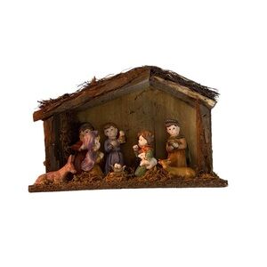 Coyne’s & Company 2003 Handcrafted Painted Wooden 8-Piece Small Nativity Scene